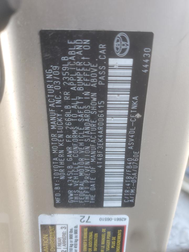 2010 Toyota Camry Base VIN: 4T4BF3EK4AR006415 Lot: 81037665