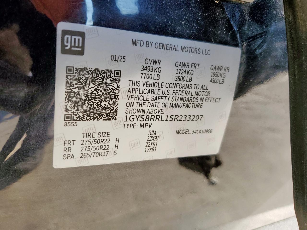 2025 Cadillac Escalade Esv Sport VIN: 1GYS9PRL1SR238758 Lot: 81678445