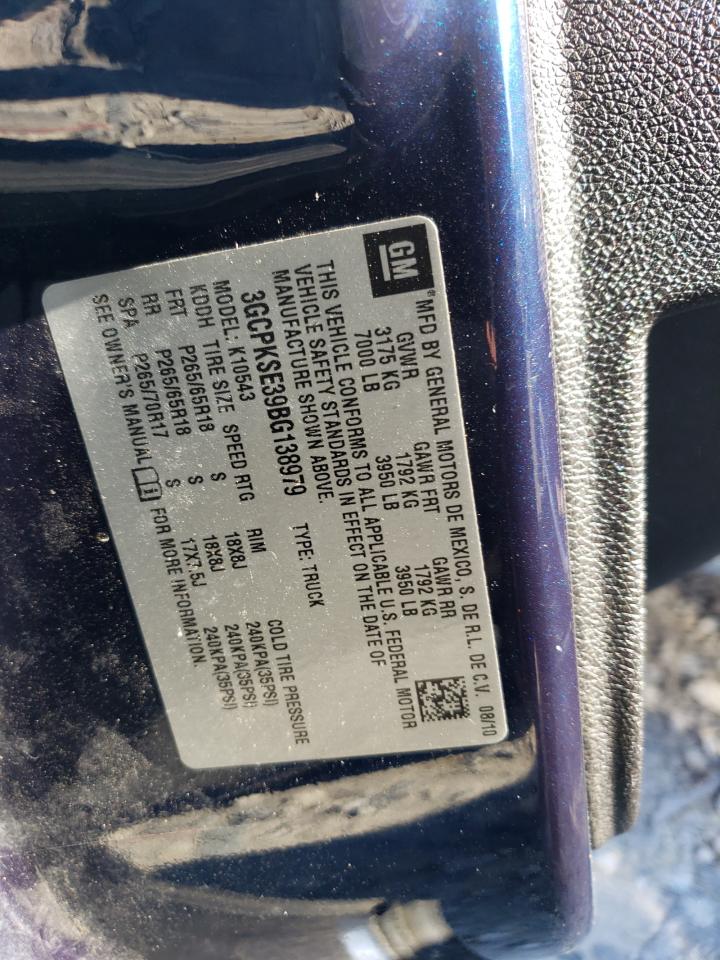 2011 Chevrolet Silverado K1500 Lt VIN: 3GCPKSE39BG138979 Lot: 81285325