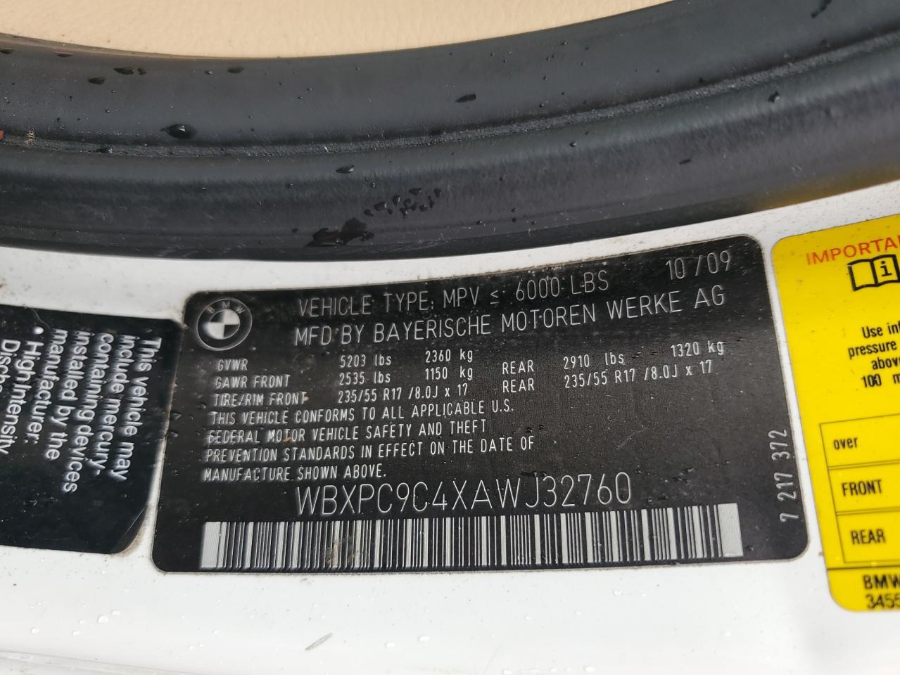 2010 BMW X3 xDrive30I VIN: WBXPC9C4XAWJ32760 Lot: 84597235