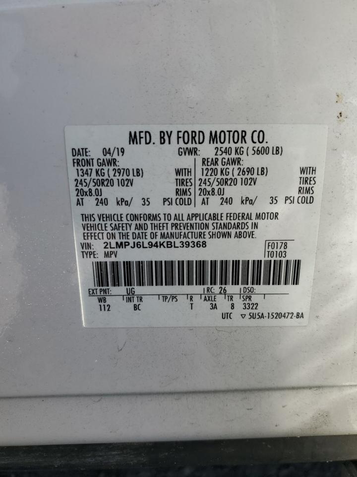 2019 Lincoln Nautilus Reserve VIN: 2LMPJ6L94KBL39368 Lot: 68384895