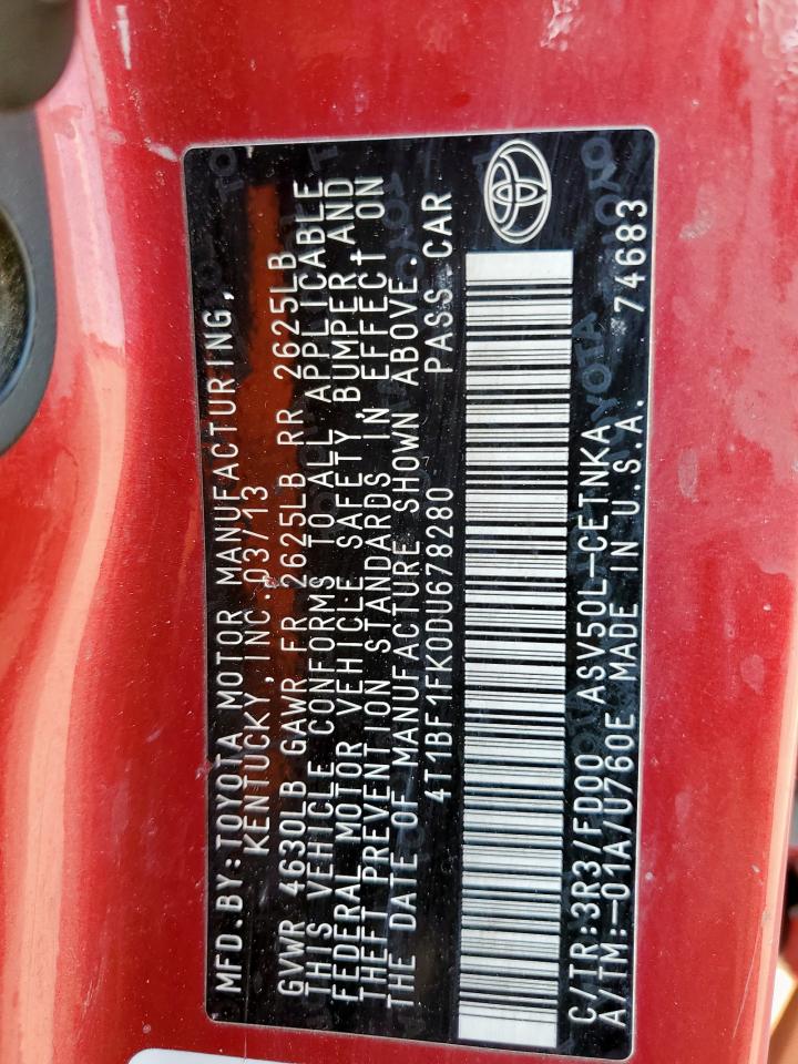 2013 Toyota Camry L VIN: 4T1BF1FK0DU678280 Lot: 84746745