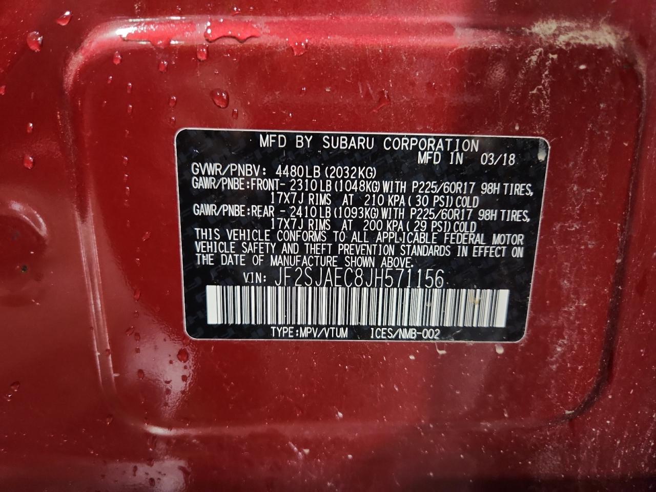 2018 Subaru Forester 2.5I Premium VIN: JF2SJAEC8JH571156 Lot: 83950935