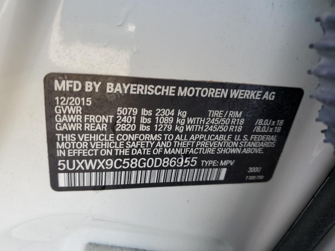 2016 BMW X3 xDrive28I VIN: 5UXWX9C58G0D86955 Lot: 80871455