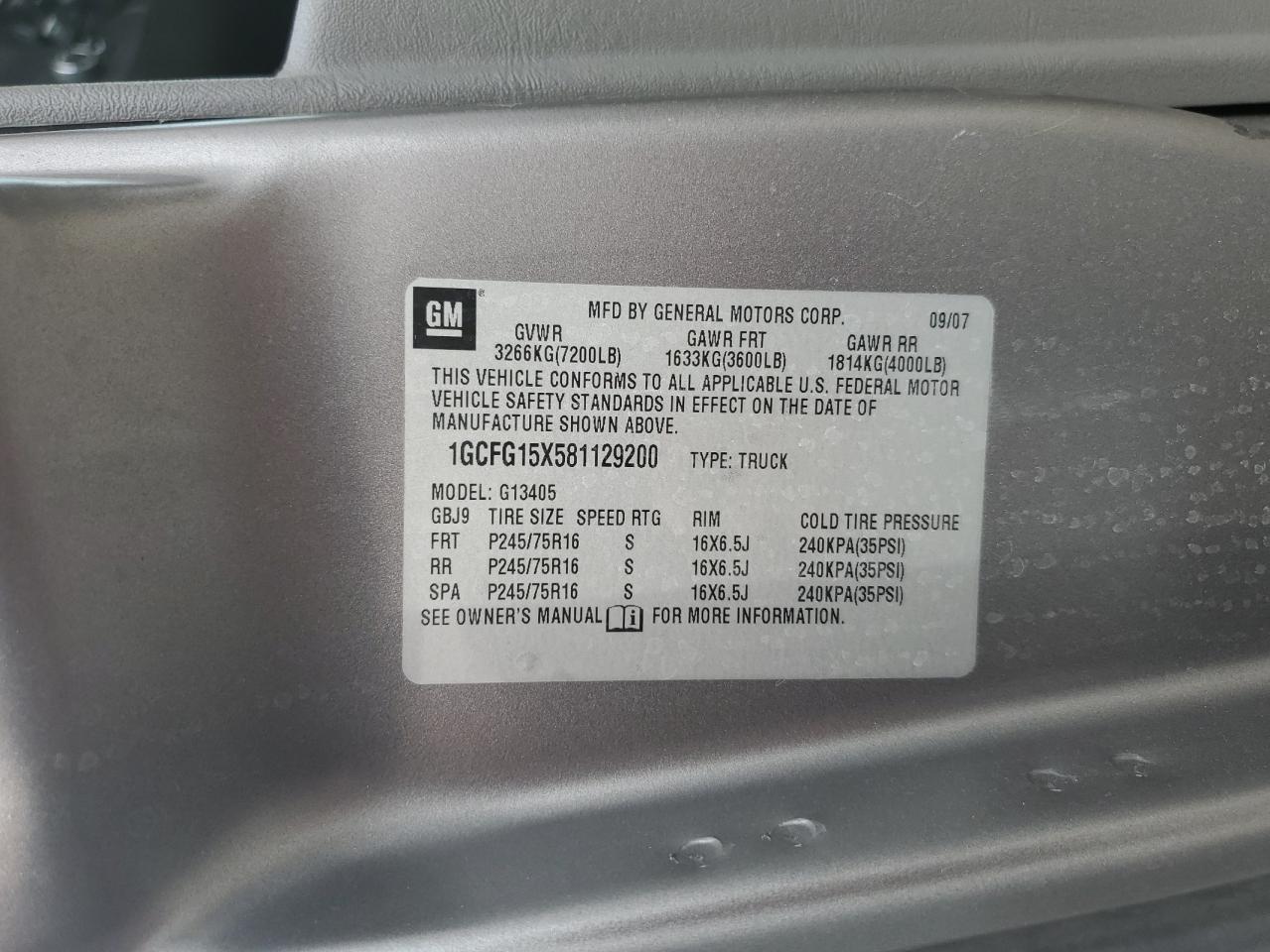 2008 Chevrolet Express G1500 VIN: 1GCFG15X581129200 Lot: 80900905