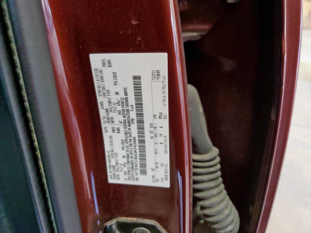 2016 Ford F150 Supercrew VIN: 1FTEW1C80GKF63995 Lot: 81844435