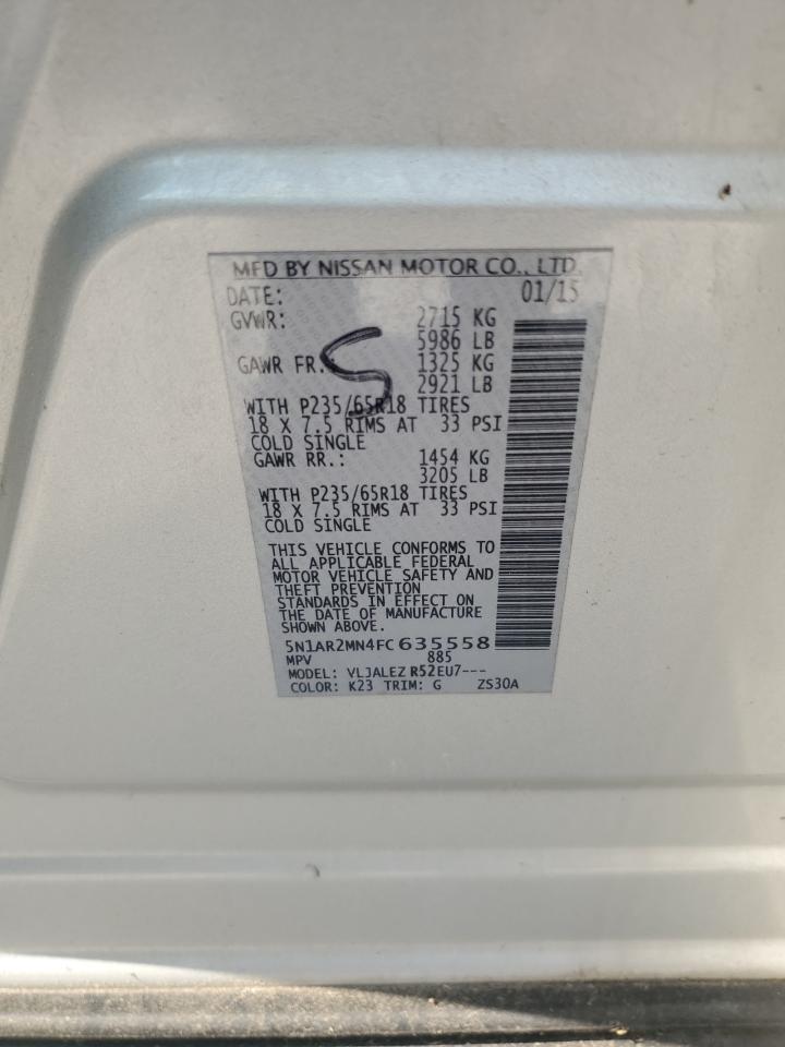 2015 Nissan Pathfinder S VIN: 5N1AR2MN4FC635558 Lot: 80401395