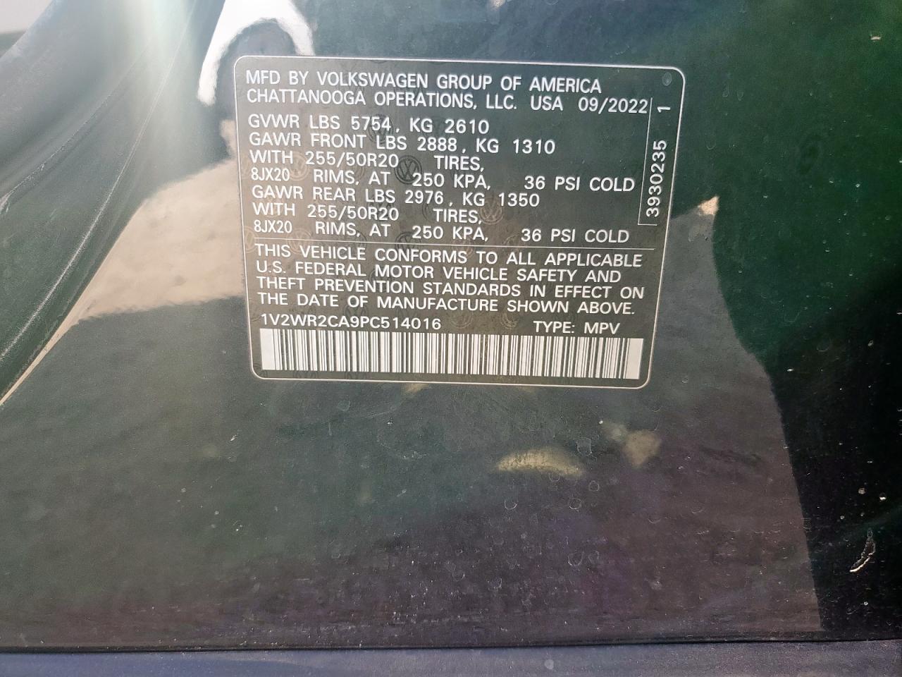 2023 Volkswagen Atlas Se VIN: 1V2WR2CA9PC514016 Lot: 71685605