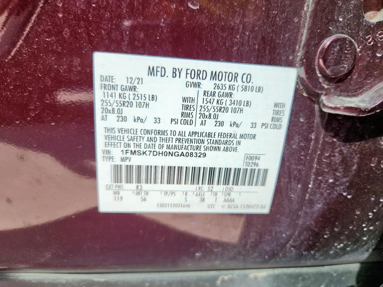 2022 Ford Explorer Xlt VIN: 1FMSK7DH0NGA08329 Lot: 83864485