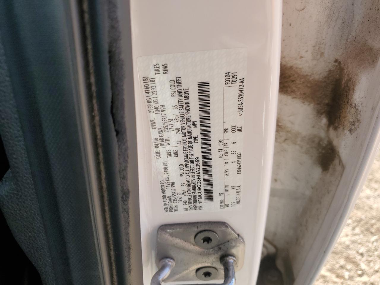 2017 Ford Escape Se VIN: 1FMCU9GD8HUA23959 Lot: 80889775