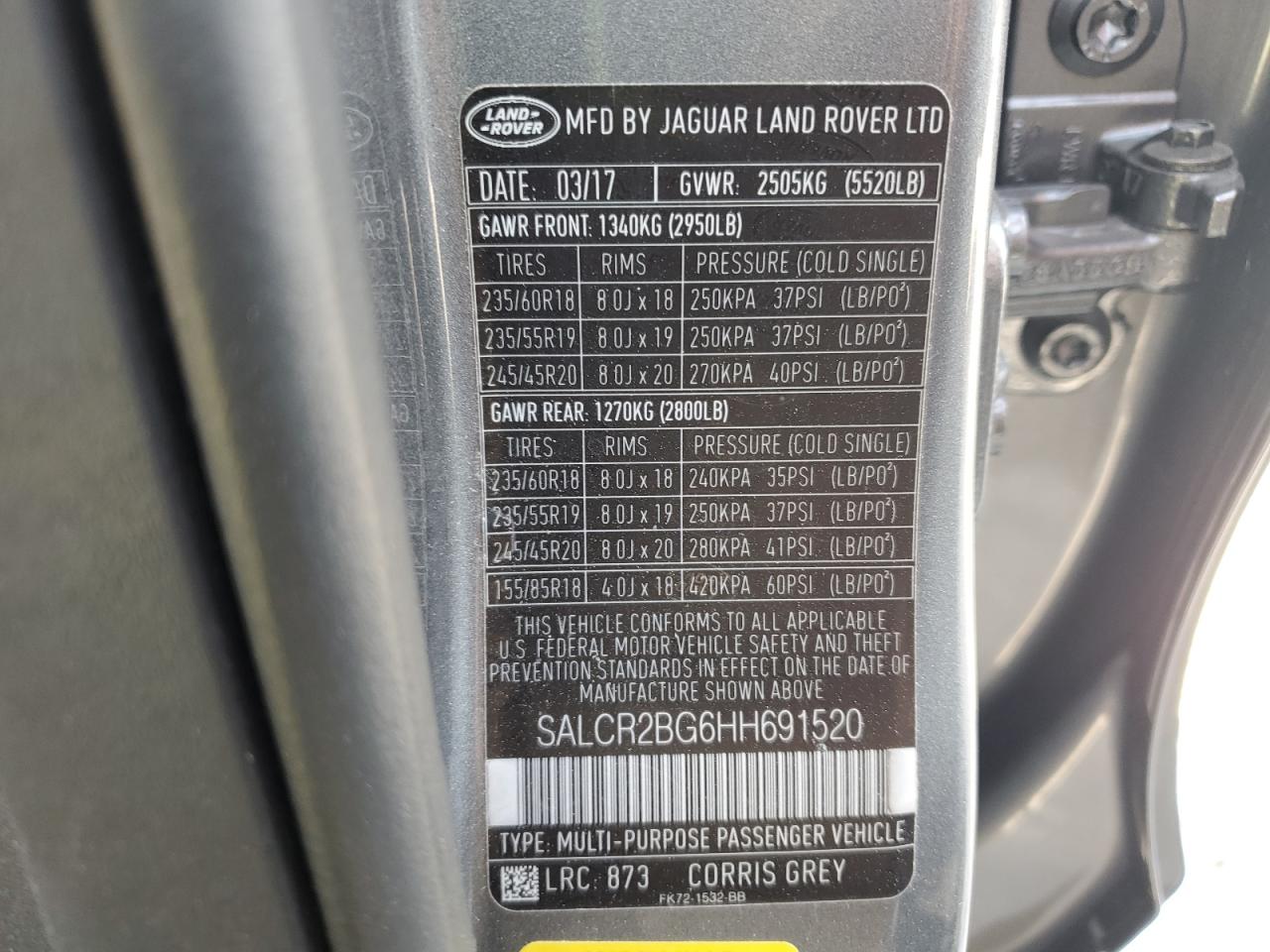 2017 Land Rover Discovery Sport Hse VIN: SALCR2BG6HH691520 Lot: 81556545