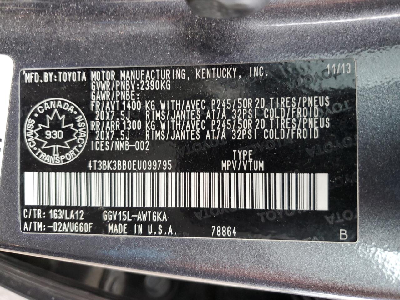 2014 Toyota Venza Le VIN: 4T3BK3BB0EU099795 Lot: 82044575