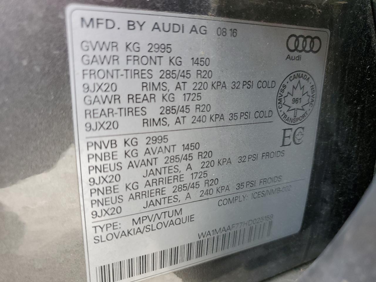 2017 Audi Q7 Progressiv S-Line VIN: WA1MAAF77HD025159 Lot: 70693935