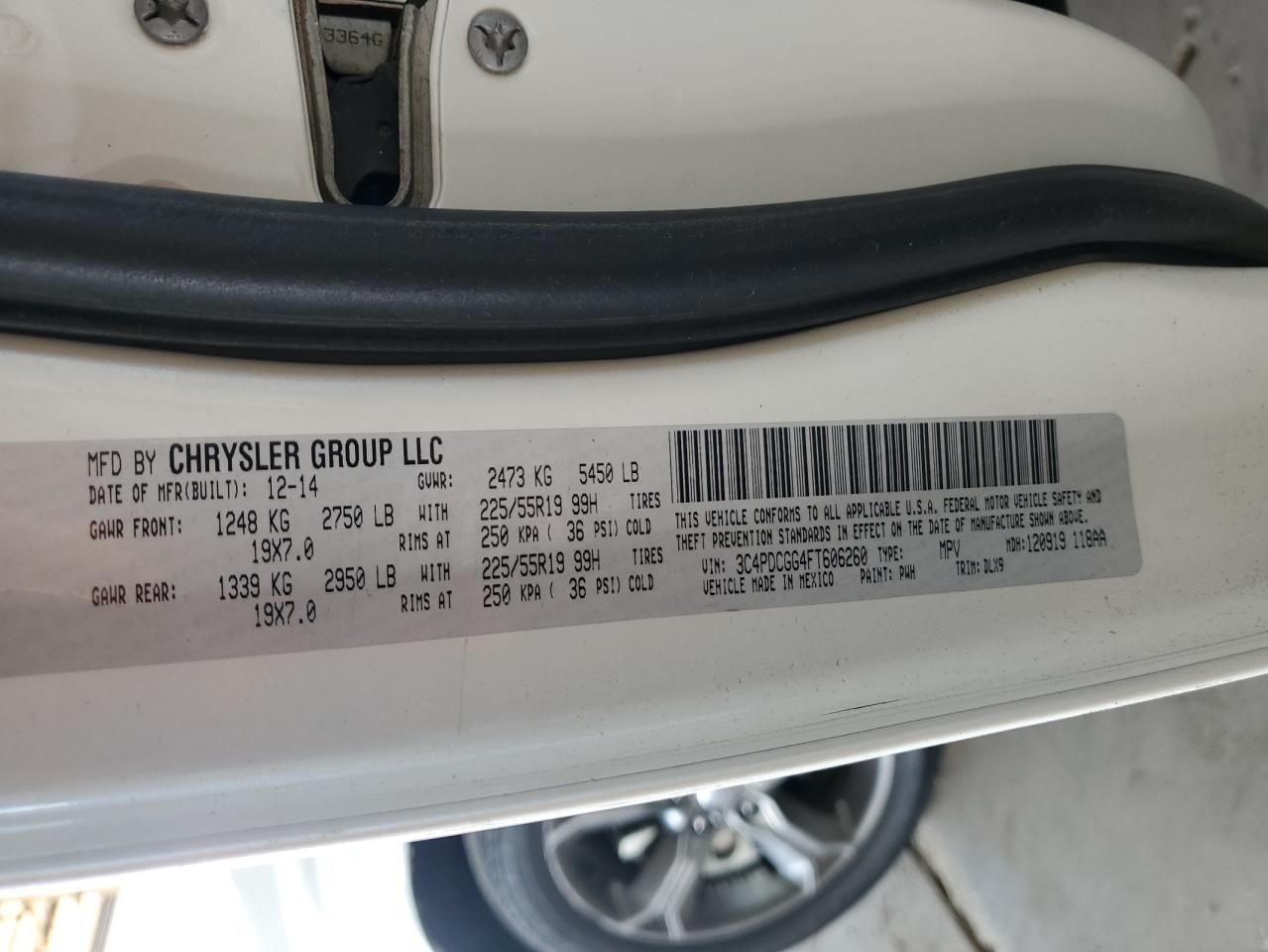 2015 Dodge Journey Crossroad VIN: 3C4PDCGG4FT606260 Lot: 81590525