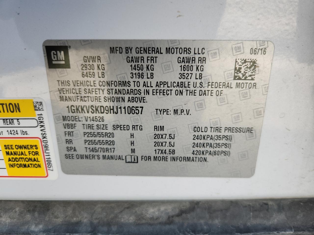 2017 GMC Acadia Limited Slt-2 VIN: 1GKKVSKD9HJ110657 Lot: 81579875