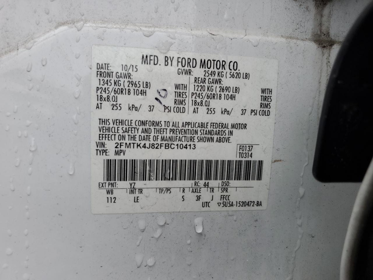 2015 Ford Edge Sel VIN: 2FMTK4J82FBC10413 Lot: 81824895