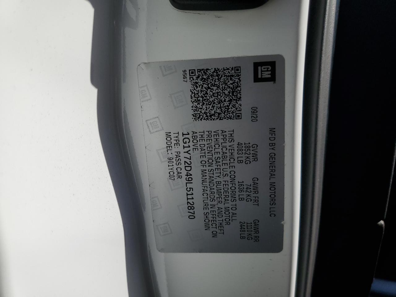 2020 Chevrolet Corvette Stingray 2Lt VIN: 1G1Y72D49L5112870 Lot: 80370115