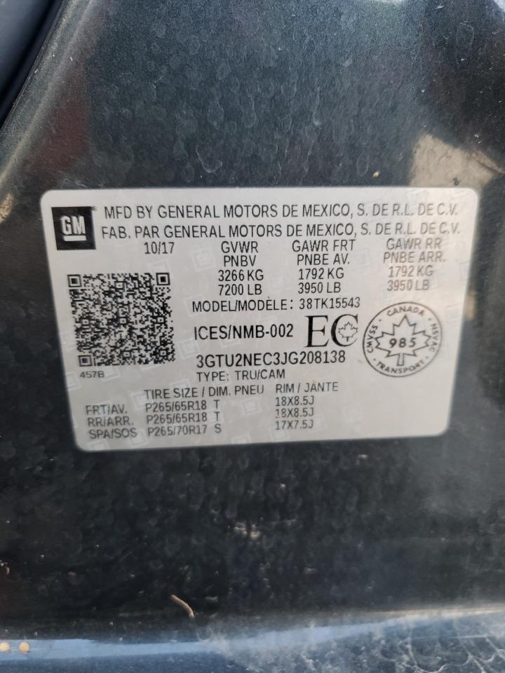 2018 GMC Sierra K1500 Slt VIN: 3GTU2NEC3JG208138 Lot: 71827635