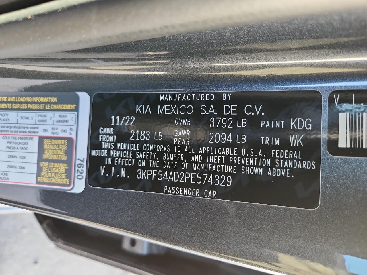 2023 Kia Forte Gt Line VIN: 3KPF54AD2PE574329 Lot: 80407555