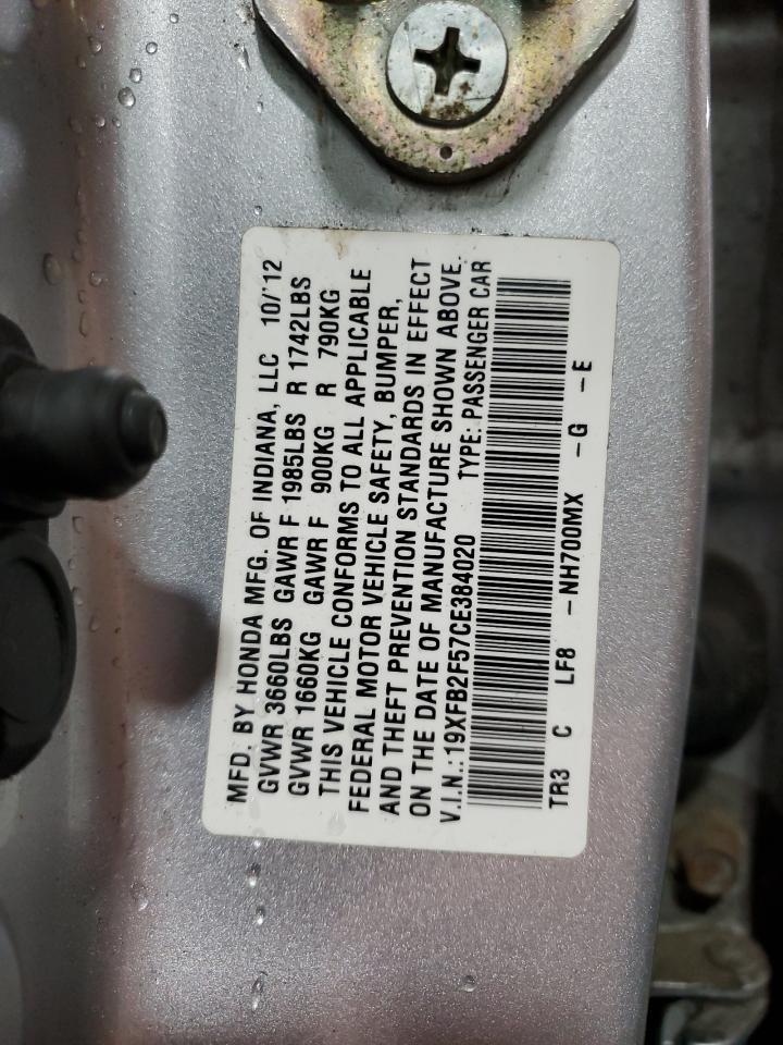 2012 Honda Civic Lx VIN: 19XFB2F57CE384020 Lot: 71962595