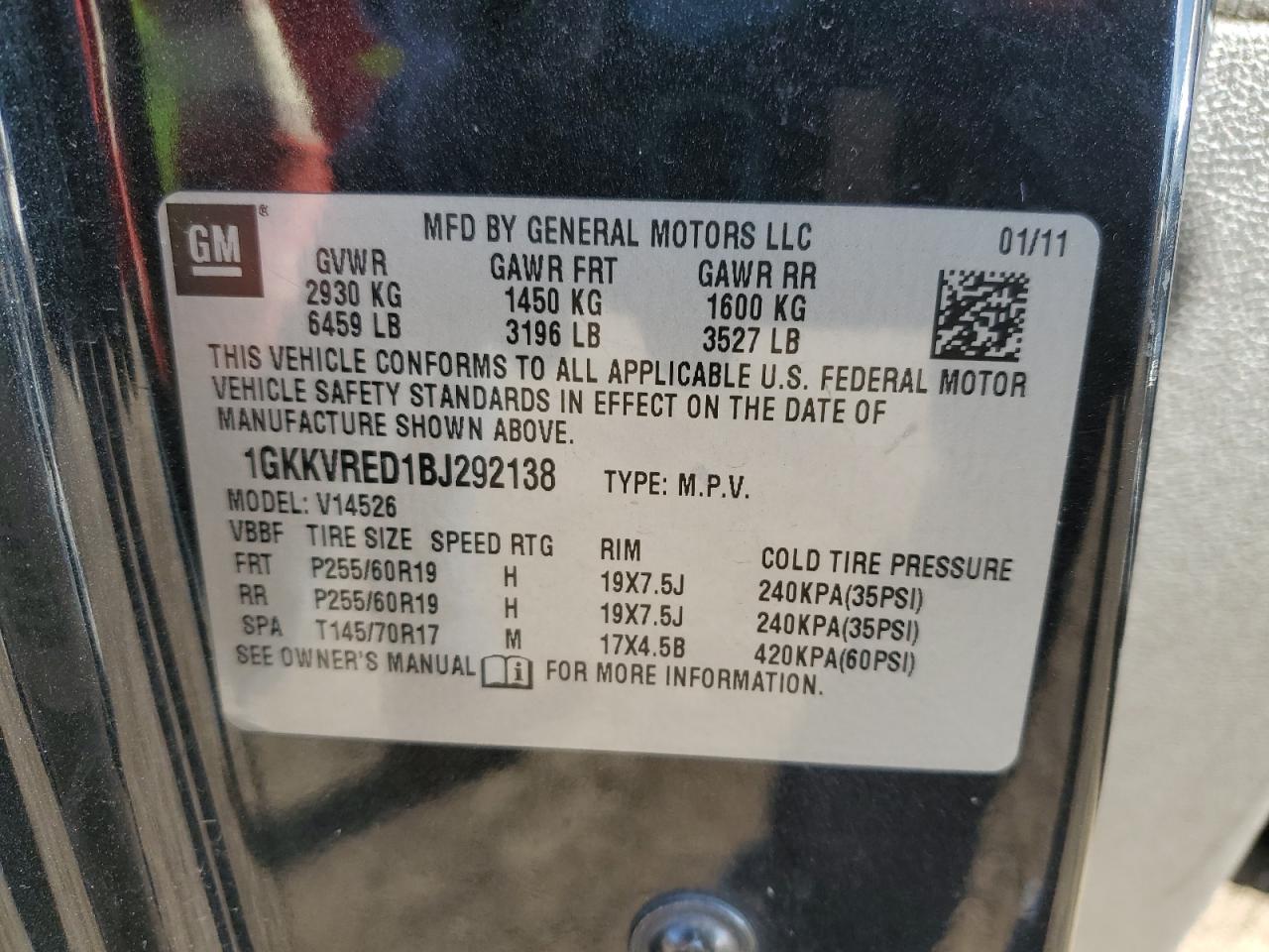 2011 GMC Acadia Slt-1 VIN: 1GKKVRED1BJ292138 Lot: 81888785