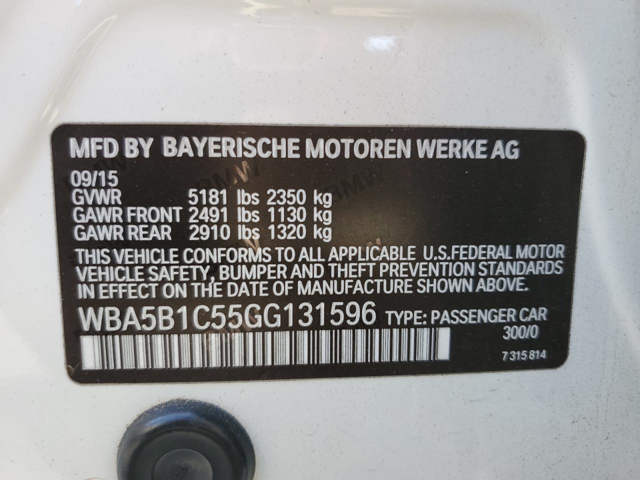 2016 BMW 535 I VIN: WBA5B1C55GG131596 Lot: 81714195