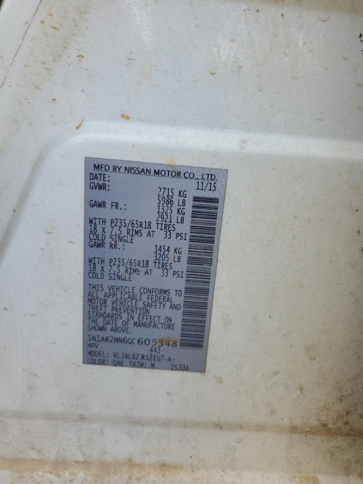 2016 Nissan Pathfinder S VIN: 5N1AR2MN6GC605348 Lot: 82102305