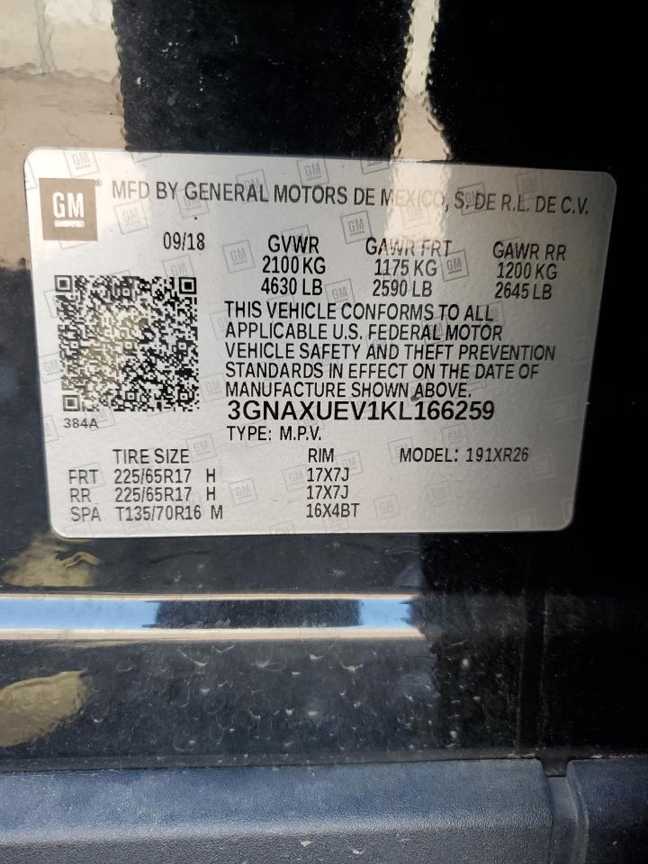 2019 Chevrolet Equinox Lt VIN: 3GNAXUEV1KL166259 Lot: 71324345