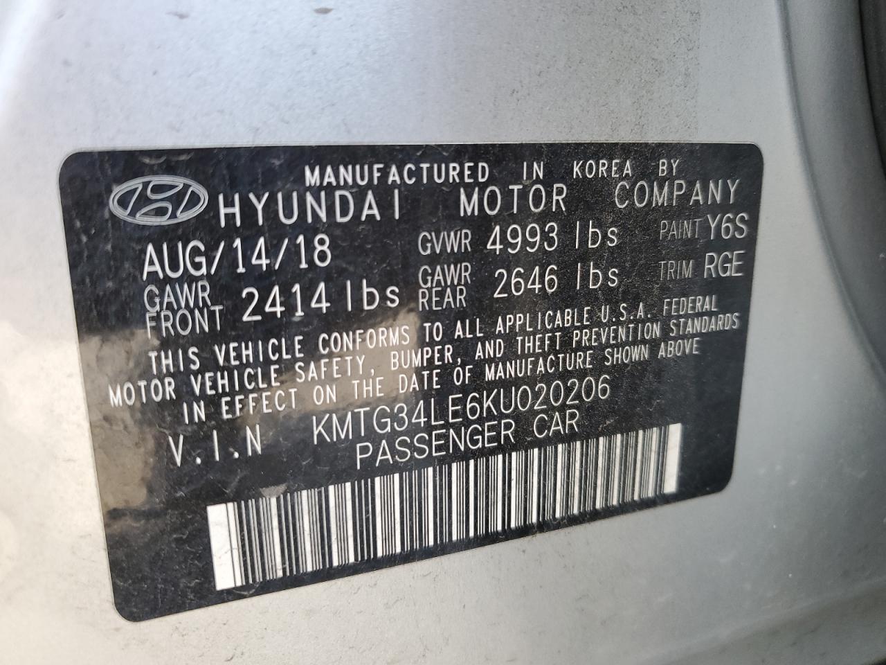 2019 Genesis G70 Prestige VIN: KMTG34LE6KU020206 Lot: 81162565