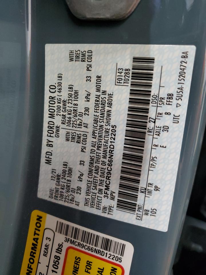 2022 Ford Bronco Sport Outer Banks VIN: 3FMCR9C66NRD12205 Lot: 71413285