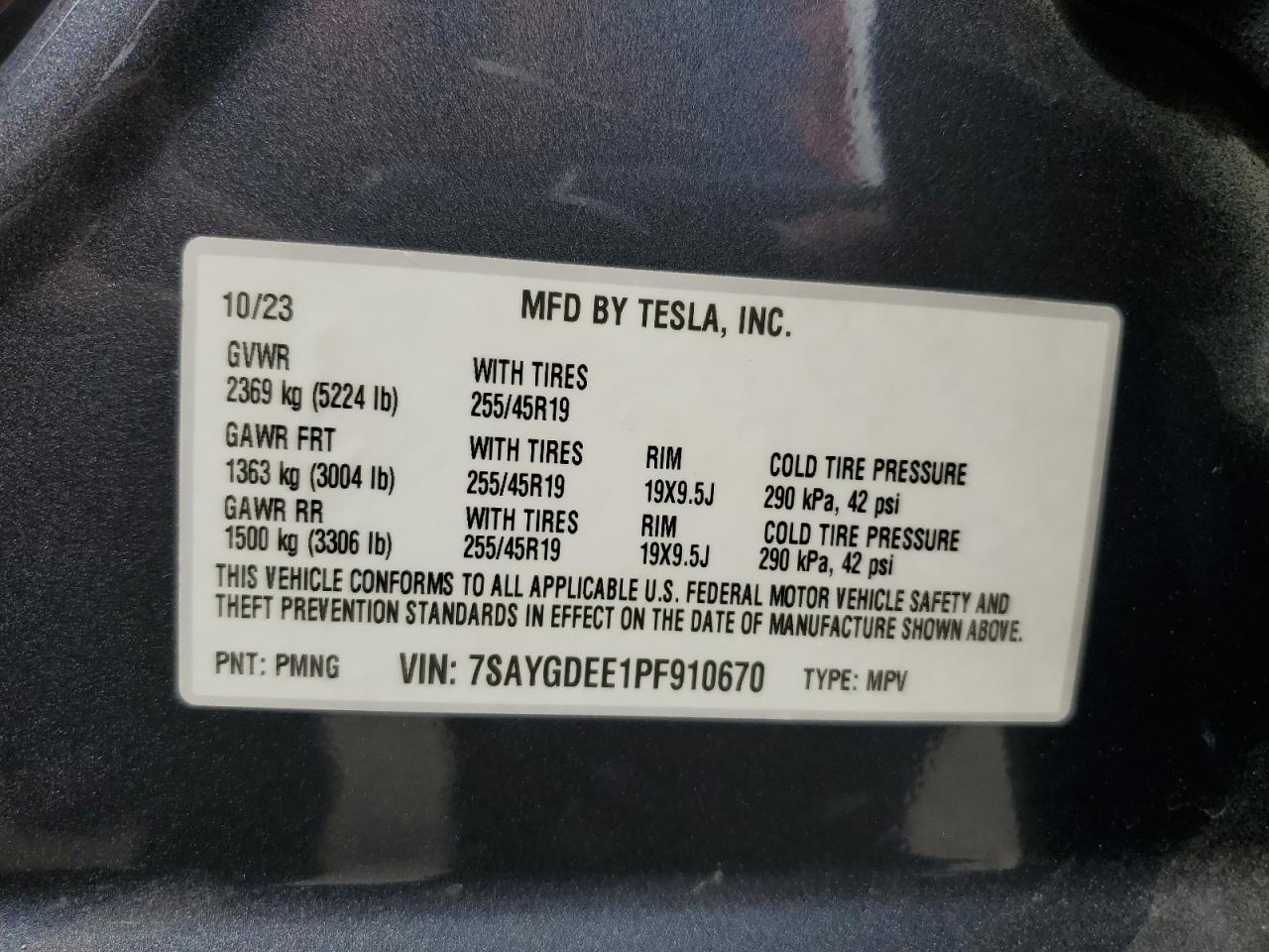 2023 Tesla Model Y VIN: 7SAYGDEE1PF910670 Lot: 81684615