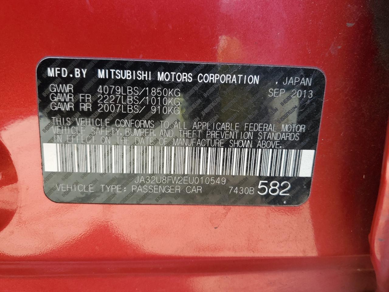 2014 Mitsubishi Lancer Gt VIN: JA32U8FW2EU010549 Lot: 81703195