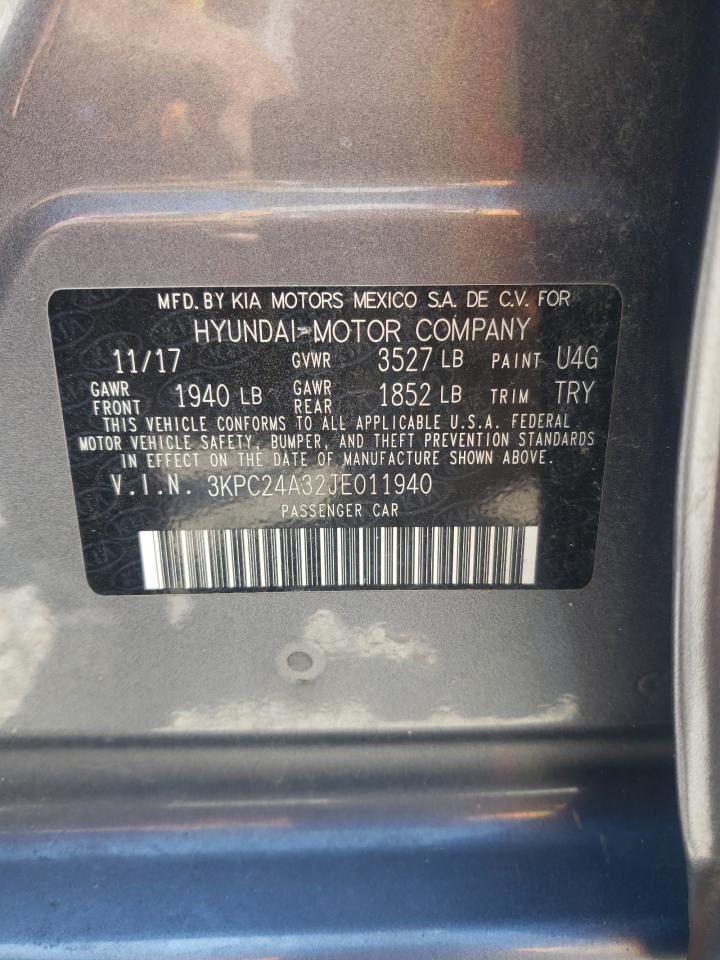 2018 Hyundai Accent Se VIN: 3KPC24A32JE011940 Lot: 71717735