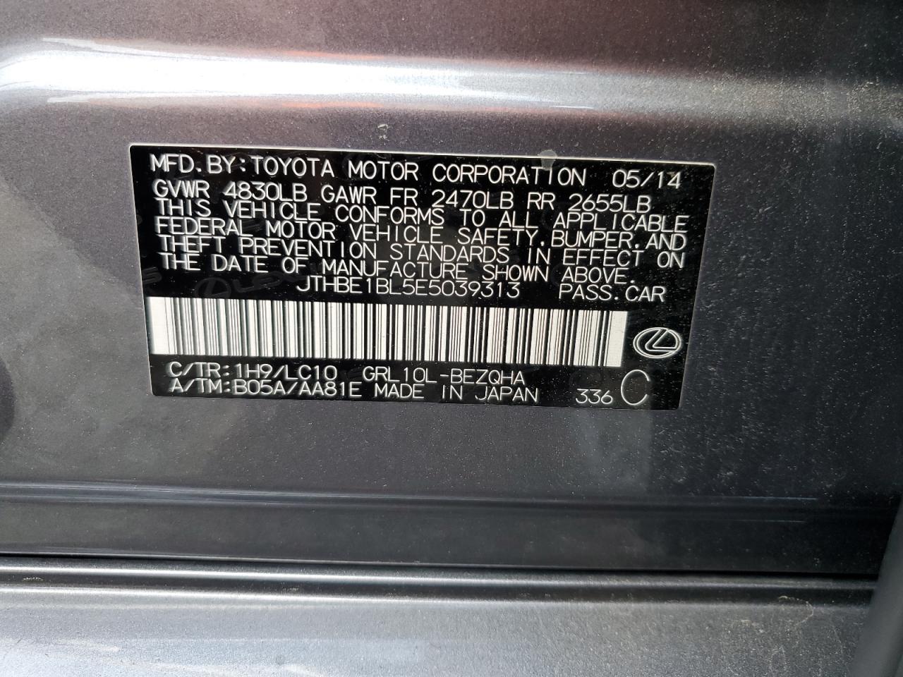 2014 Lexus Gs 350 VIN: JTHBE1BL5E5039313 Lot: 82106065