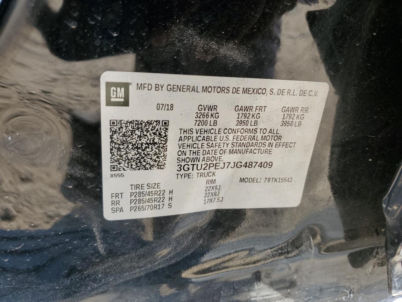 2018 GMC Sierra K1500 Denali VIN: 3GTU2PEJ7JG487409 Lot: 80563845