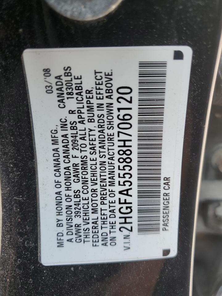 2008 Honda Civic Si VIN: 2HGFA55588H706120 Lot: 80677495