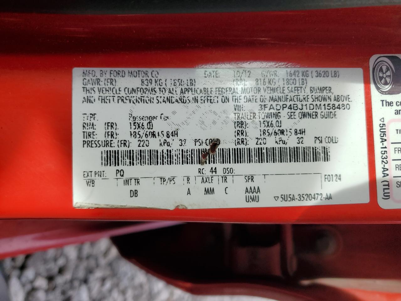 2013 Ford Fiesta Se VIN: 3FADP4BJ1DM158480 Lot: 83939915