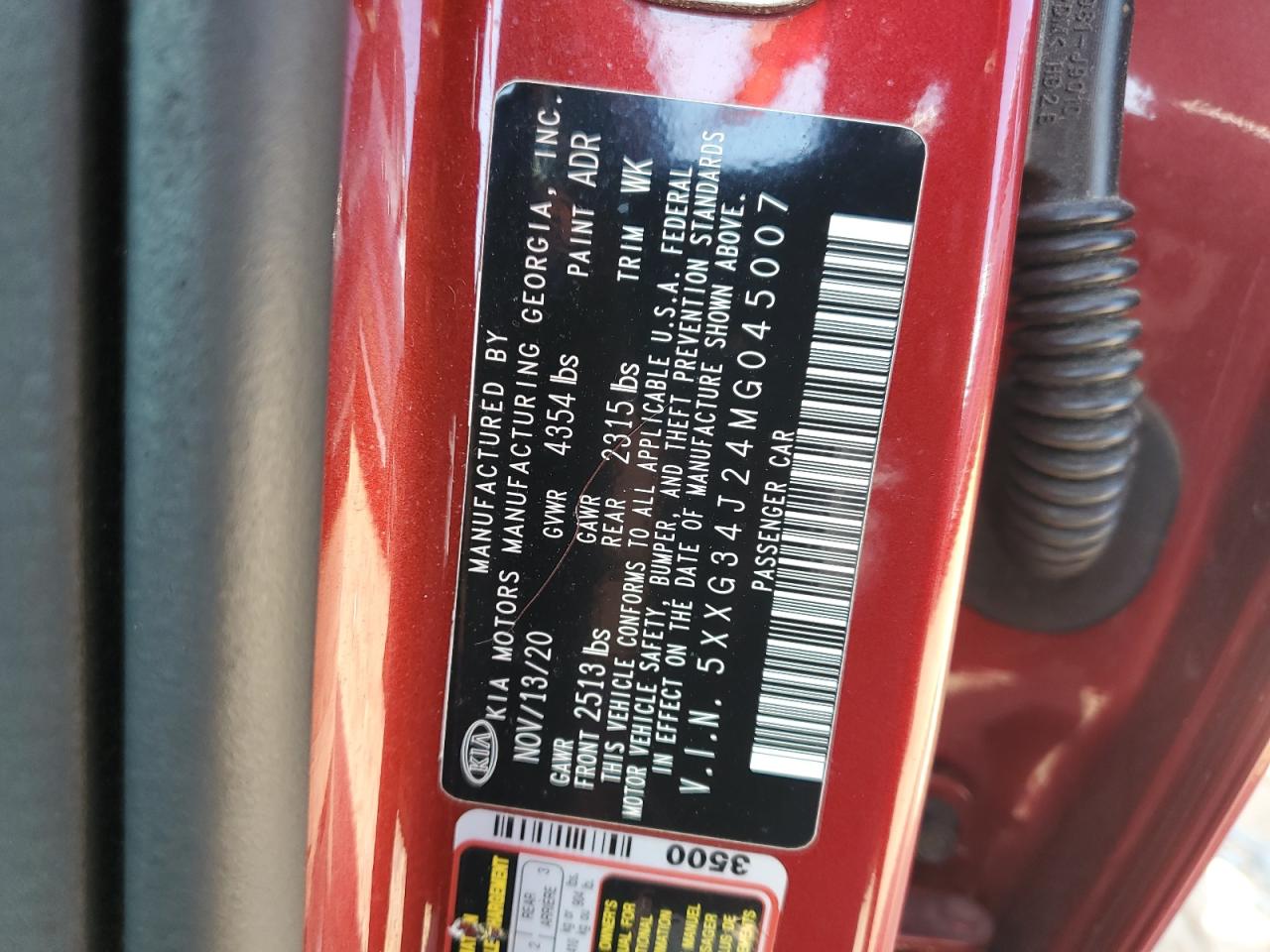 2021 Kia K5 Ex VIN: 5XXG34J24MG045007 Lot: 80278335