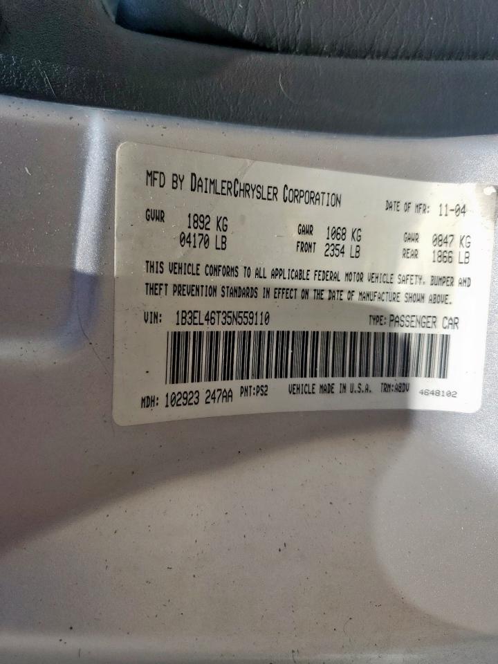 2005 Dodge Stratus Sxt VIN: 1B3EL46T35N559110 Lot: 71895515