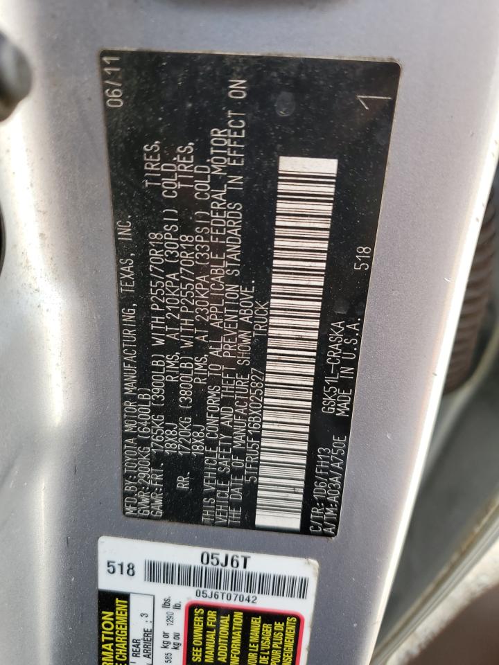 2011 Toyota Tundra Double Cab Sr5 VIN: 5TFRU5F16BX025827 Lot: 81913925