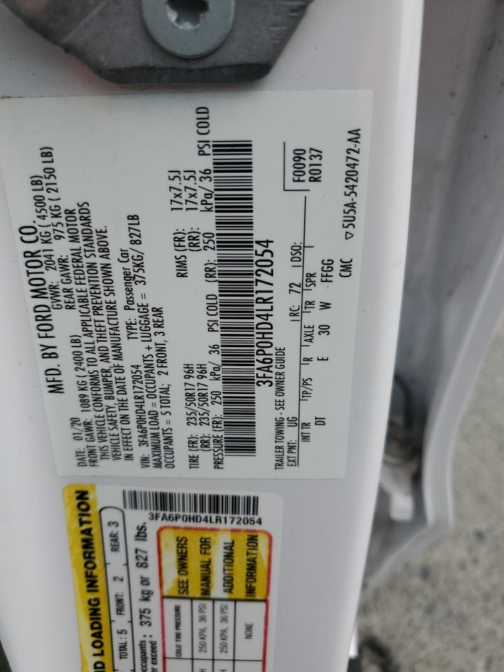 2020 Ford Fusion Se VIN: 3FA6P0HD4LR172054 Lot: 82167745