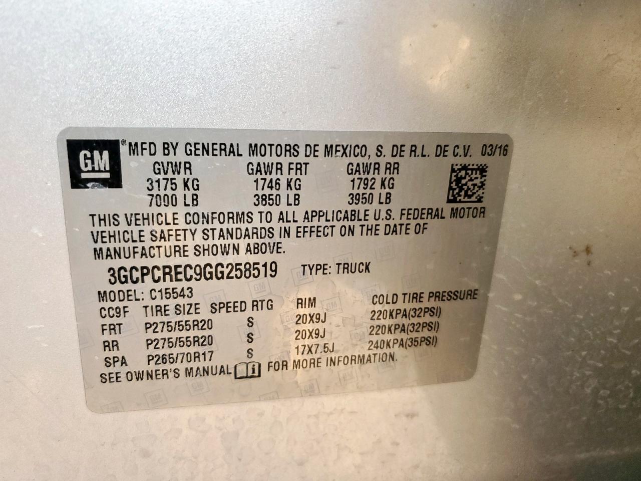 2016 Chevrolet Silverado C1500 Lt VIN: 3GCPCREC9GG258519 Lot: 81069015