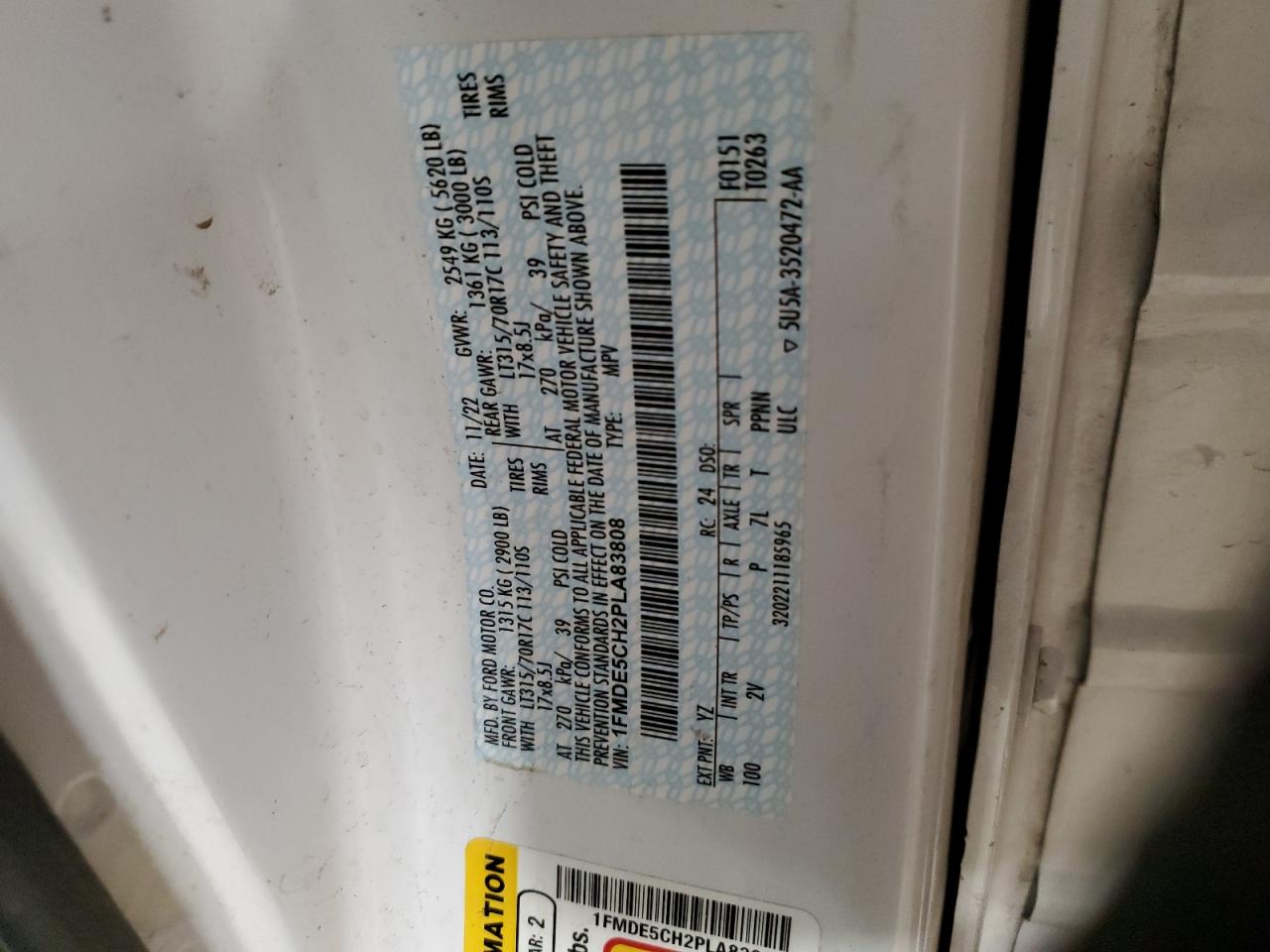 2023 Ford Bronco Base VIN: 1FMDE5CH2PLA83808 Lot: 80322835