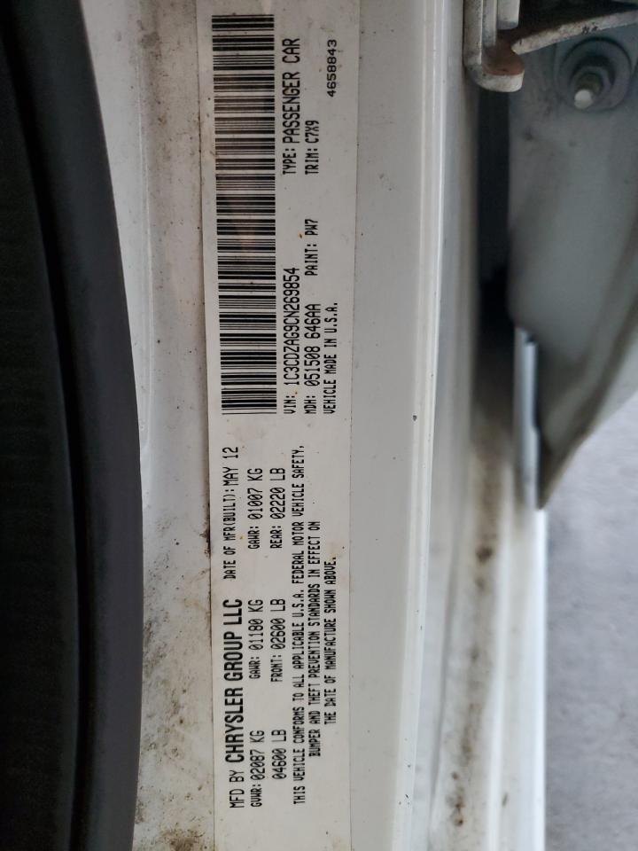 2012 Dodge Avenger Se VIN: 1C3CDZAG9CN269854 Lot: 84474845