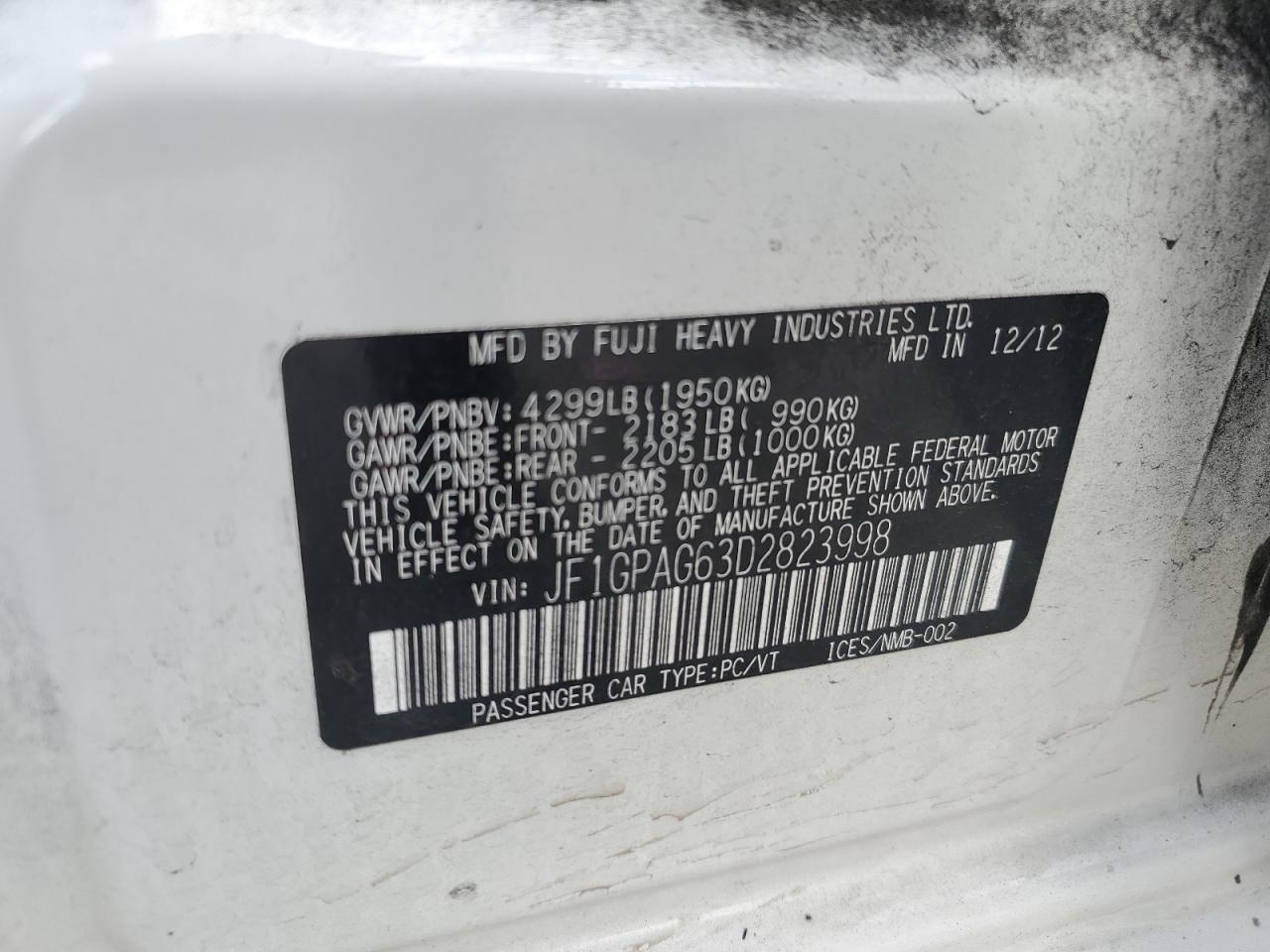 2013 Subaru Impreza Limited VIN: JF1GPAG63D2823998 Lot: 82154335