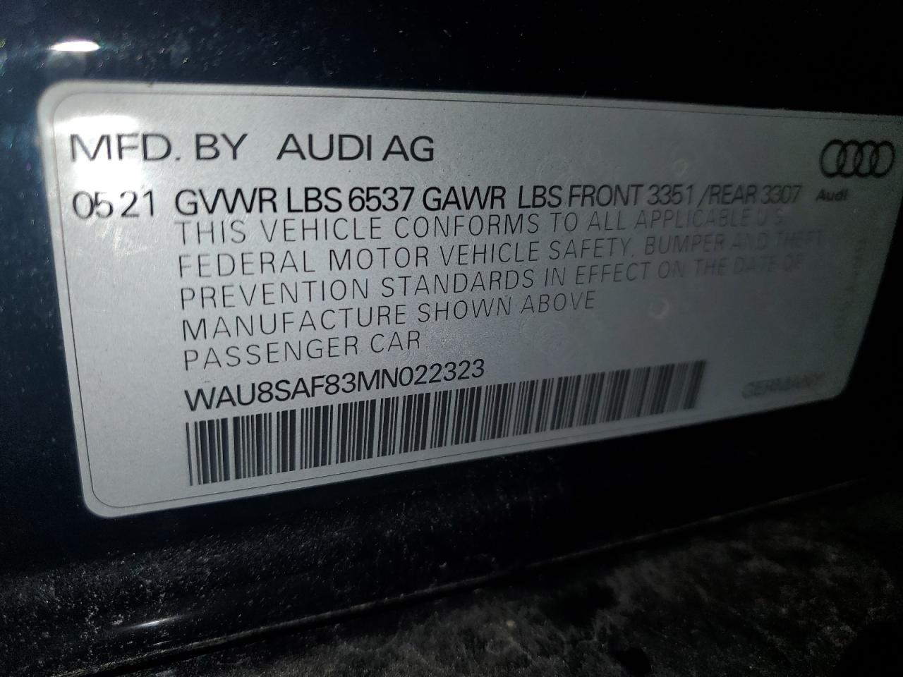 2021 Audi S8 VIN: WAU8SAF83MN022323 Lot: 82091515