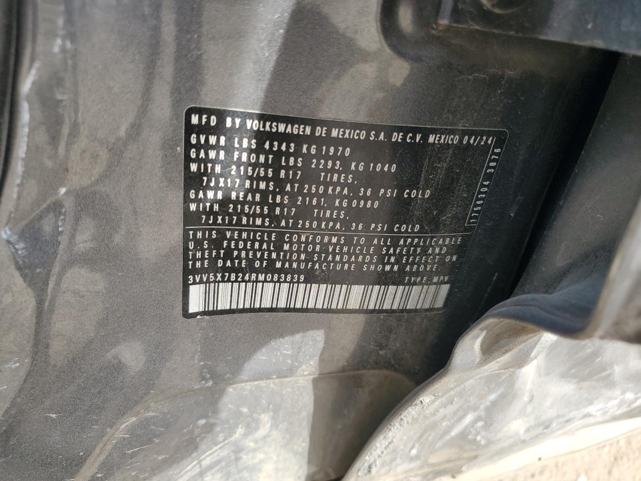 2024 Volkswagen Taos S VIN: 3VV5X7B24RM083839 Lot: 84659175