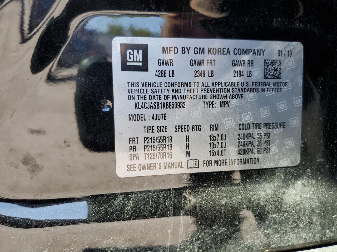 2019 Buick Encore Preferred VIN: KL4CJASB1KB850932 Lot: 80888285