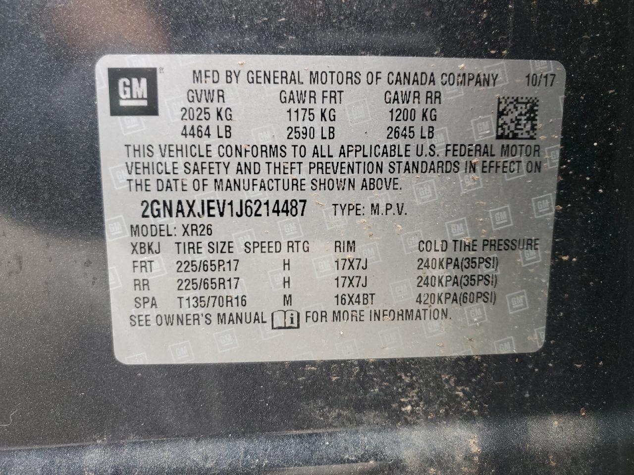 2018 Chevrolet Equinox Lt VIN: 2GNAXJEV1J6214487 Lot: 84750935