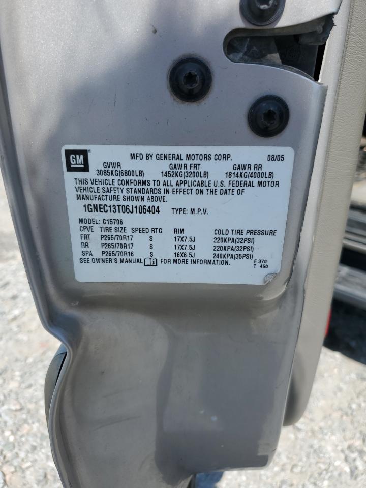 2006 Chevrolet Tahoe C1500 VIN: 1GNEC13T06J106404 Lot: 70981075